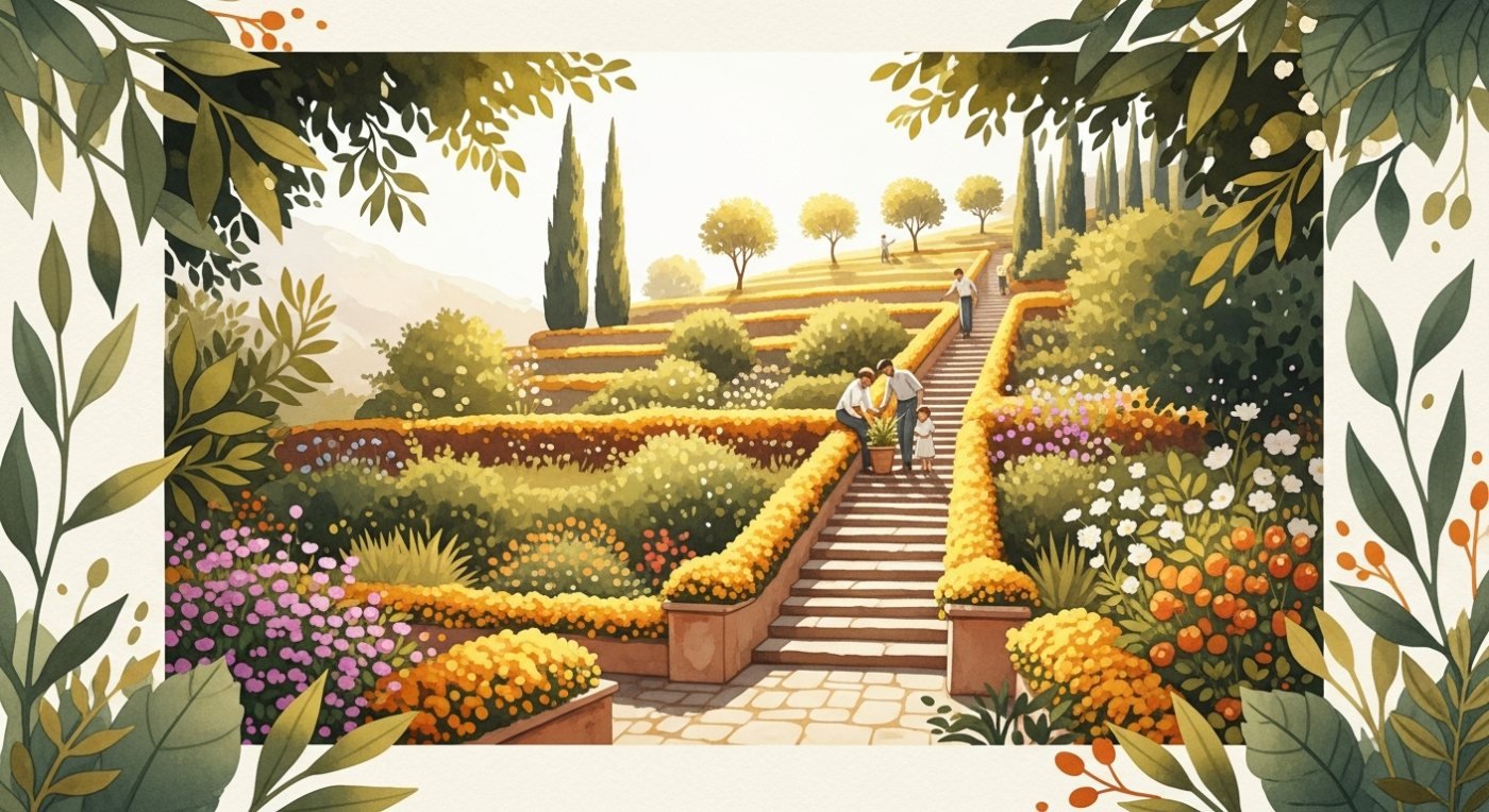 Un jardin en terrasses qui monte vers l'horizon — la métaphore des plans nationaux